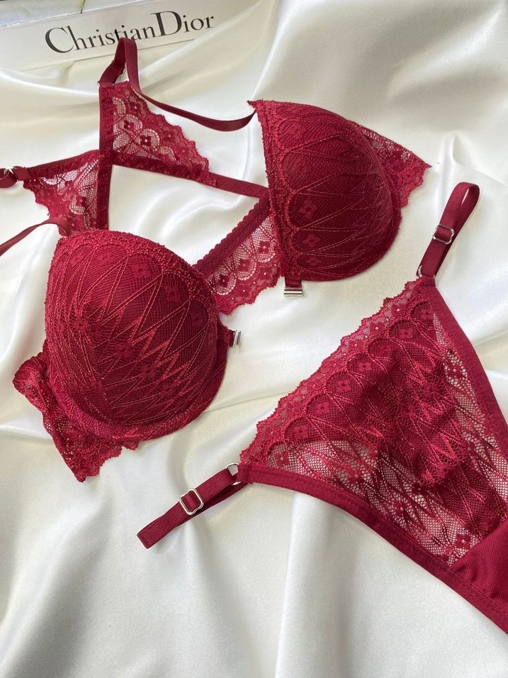 Bordo Dantelli Çeyizlik Sıfır Sütyen Takımı - Görsel 3