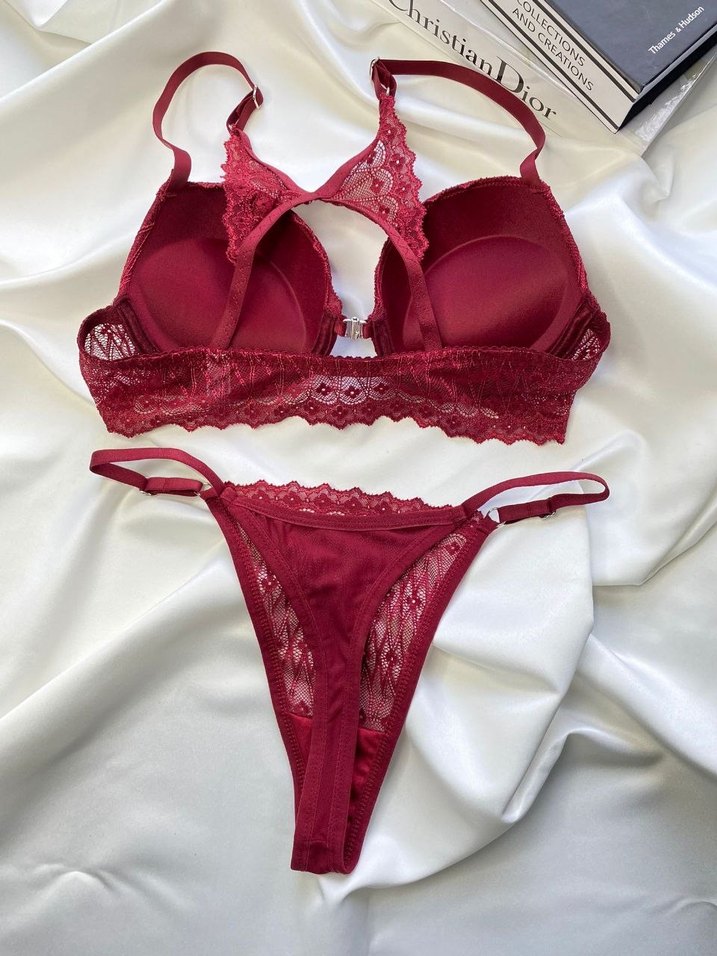 Bordo Dantelli Çeyizlik Sıfır Sütyen Takımı - Görsel 4