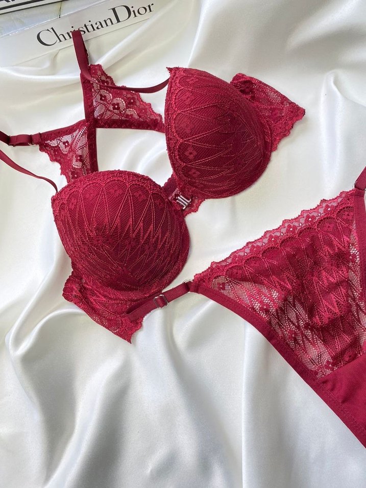 Bordo Dantelli Çeyizlik Sıfır Sütyen Takımı - Görsel 2