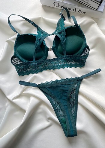 Çeyizlik Turkuaz Dantelli Sütyen+Tanga - Görsel 3