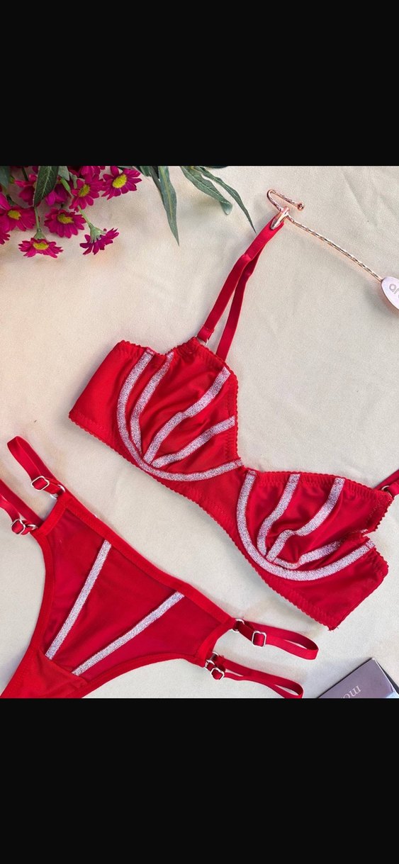 Kırmızı Sütyen Tanga Sıfır Takım - Görsel 2