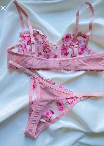 İşlemeli Pembe Bohem Sütyen ve Tanga Takımı - Görsel 3