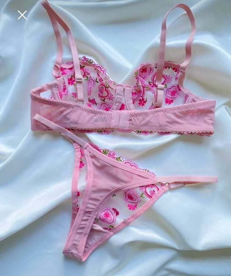 İşlemeli Pembe Bohem Sütyen ve Tanga Takımı - Görsel 3
