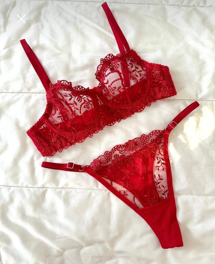 Büyük Beden Kırmızı Sütyen Tanga Takım Sıfır - Görsel 2