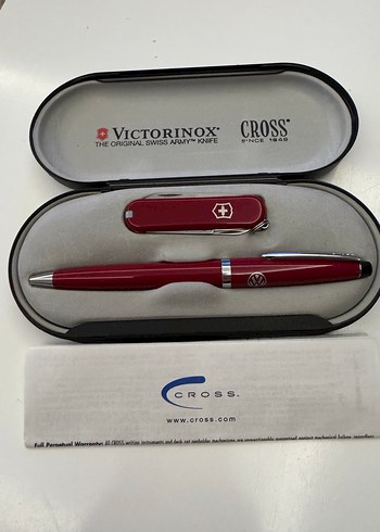 Kırmızı Victorinox Cross Kalem ve Çakı Seti - Görsel 3