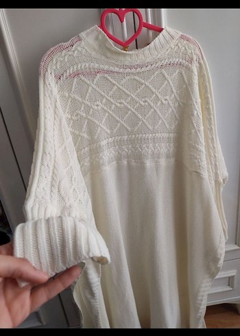 krem Uzun panço kışlık Tunik - Görsel 3