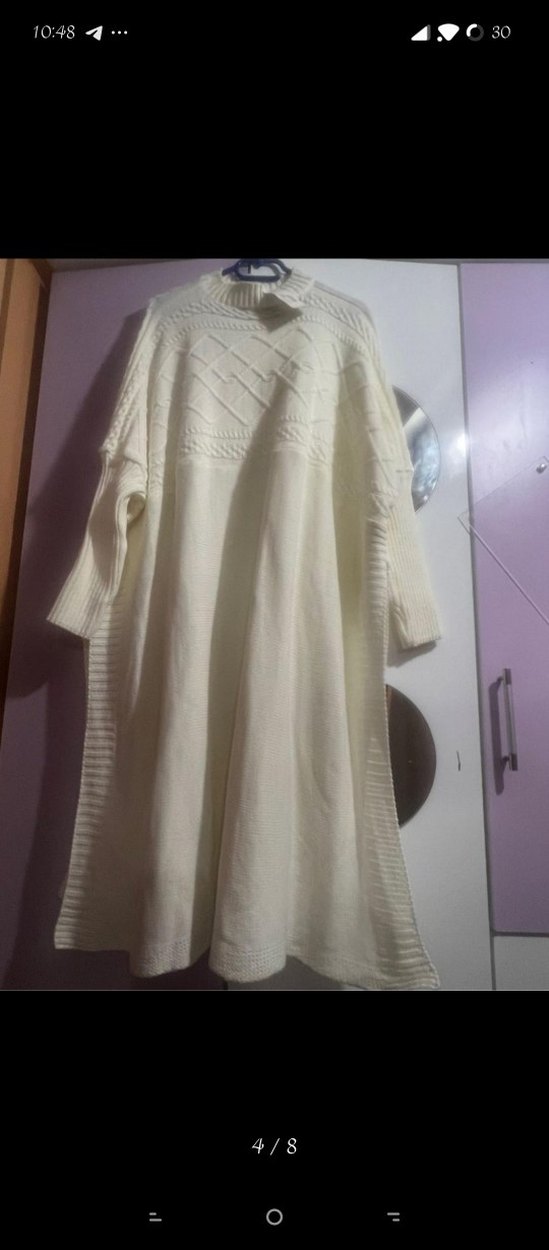 krem Uzun panço kışlık Tunik - Görsel 2