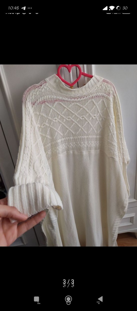 krem Uzun panço kışlık Tunik - Görsel 3