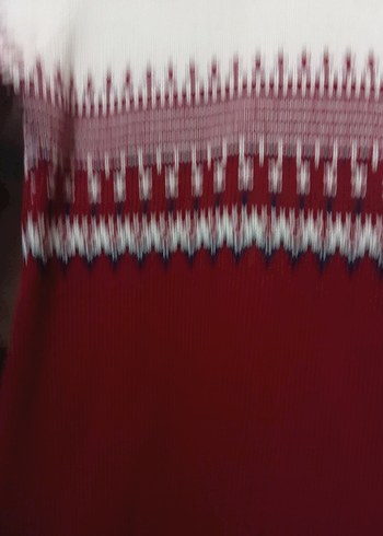 Bordo Desenli Uzun Kollu Triko Kadın Elbise - Görsel 4