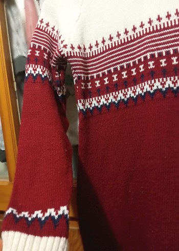 Bordo Desenli Uzun Kollu Triko Kadın Elbise - Görsel 2