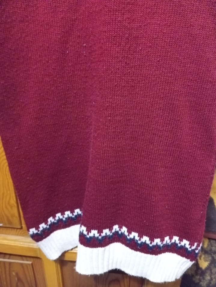 Bordo Desenli Uzun Kollu Triko Kadın Elbise - Görsel 3