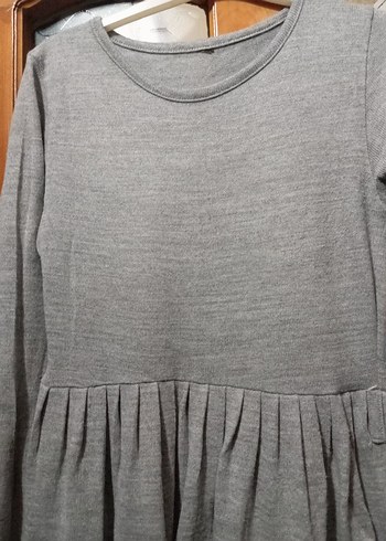 Gri Kadın Midi Yün Elbise ve mavi hırka - Görsel 3