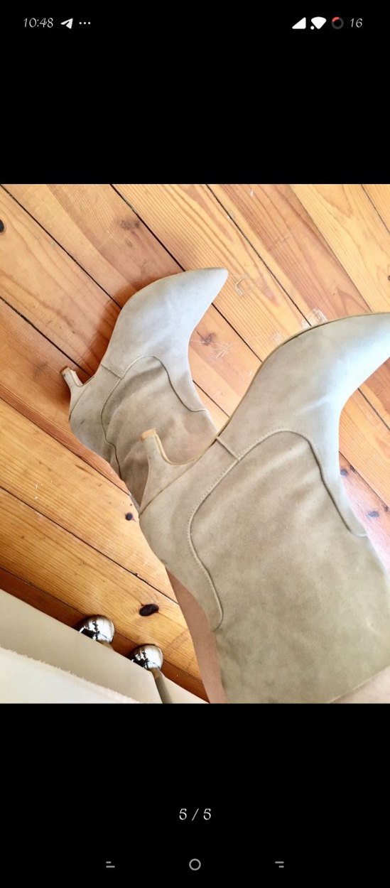 Bej Süet Stiletto Topuklu Kadın Bot - Görsel 4