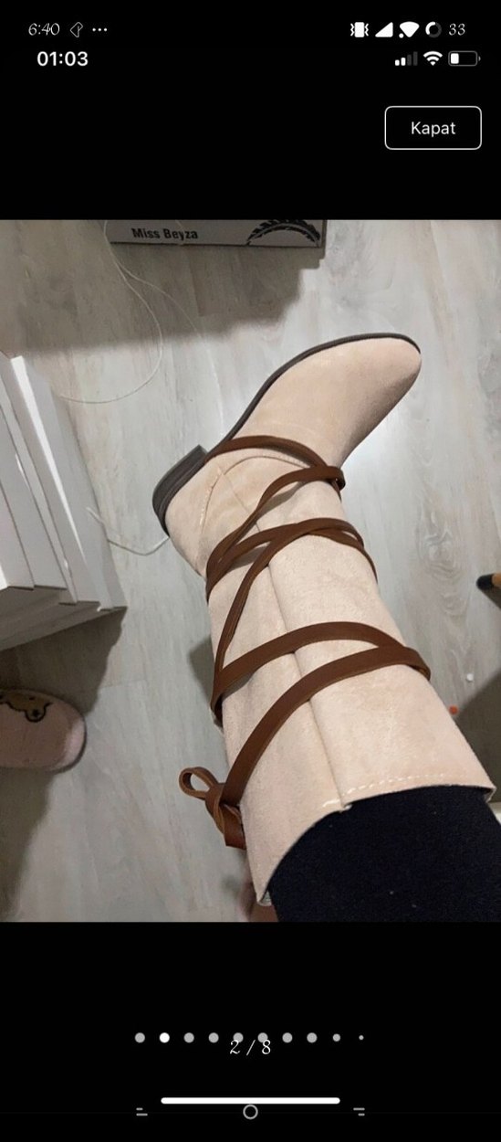 Bej Süet Tokalı hakiki dana Kadın Bot - Görsel 2