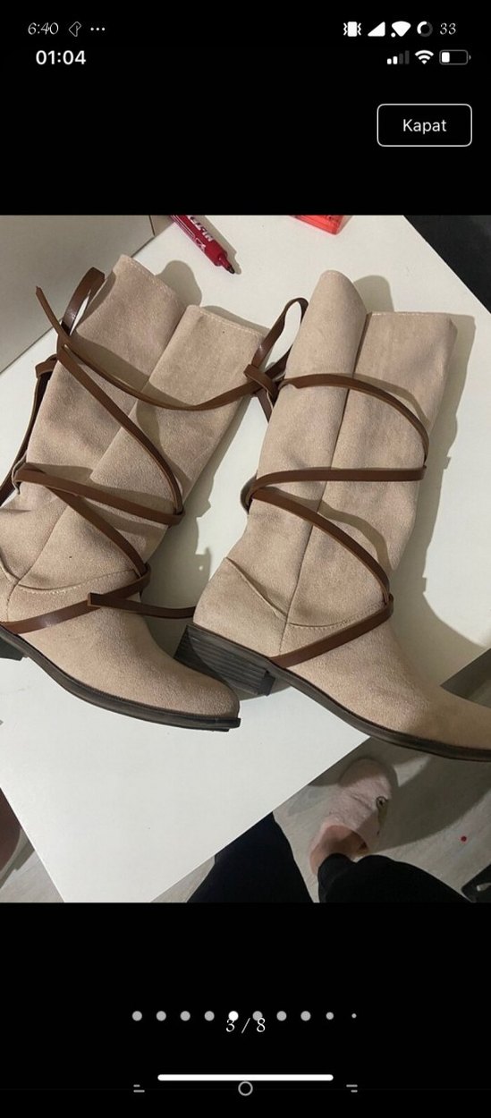 Bej Süet Tokalı hakiki dana Kadın Bot - Görsel 5