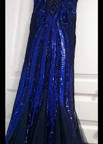 Mavi Uzun Balıklı Abiye Elbise - Görsel 2