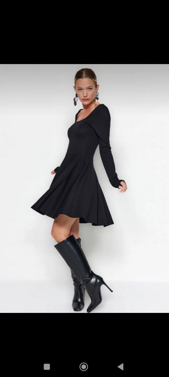 SiyahUzun Kollu Mini Elbise - Görsel 2