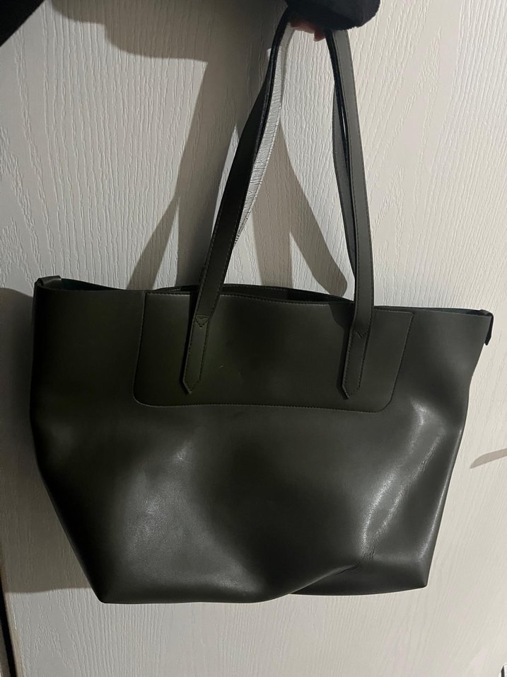 Haki Deri Minimalist Kadın Omuz Çantası - Görsel 2