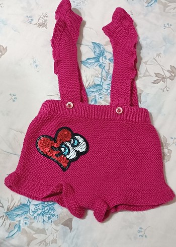 Nakışlı El Örgü Pembe Bebek Kız Tulum