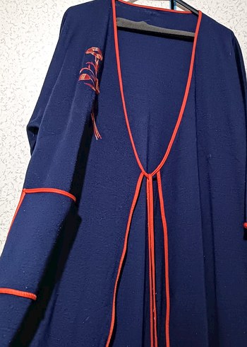 Nakışlı Kısa Kollu Kadın Uzun Sabahlık Ferace Triko Sıcak - Görsel 3