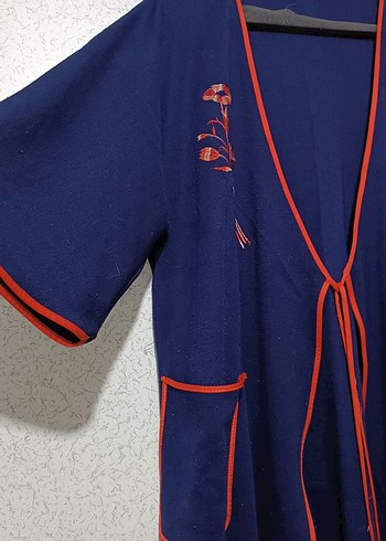 Nakışlı Kısa Kollu Kadın Uzun Sabahlık Ferace Triko Sıcak - Görsel 4