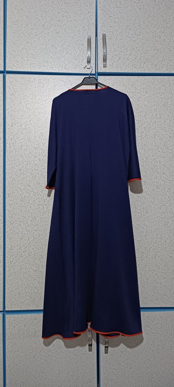 Nakışlı Kısa Kollu Kadın Uzun Sabahlık Ferace Triko Sıcak - Görsel 2