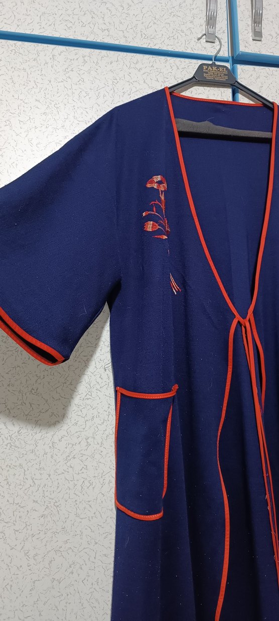 Nakışlı Kısa Kollu Kadın Uzun Sabahlık Ferace Triko Sıcak - Görsel 4