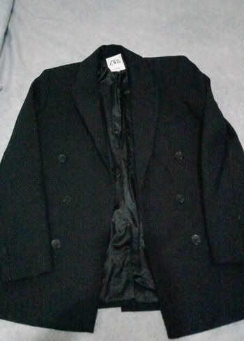 Siyah Kadın Keten Düğmeli Blazer Ceket