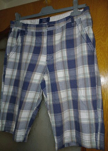 Düğmeli Erkek Midi Şort - Mavi Ekose - Görsel 2