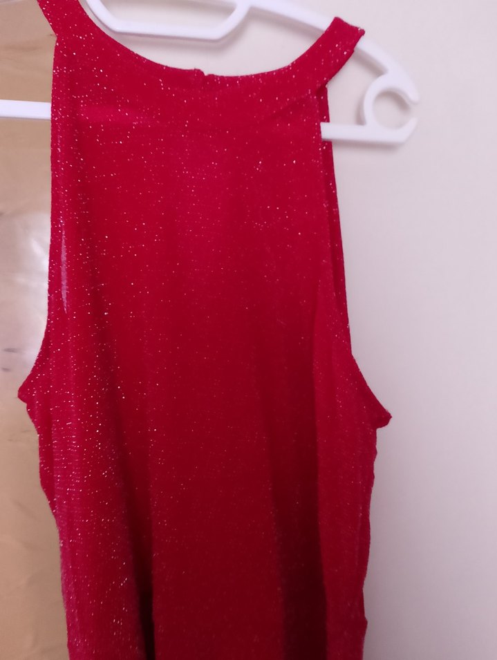 Kırmızı Uzun Kollarsız Drapeli Abiye Elbise - Görsel 2