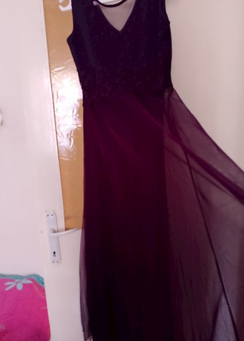 Mor Uzun V Yaka Kolsuz Gotik Abiye - Görsel 5