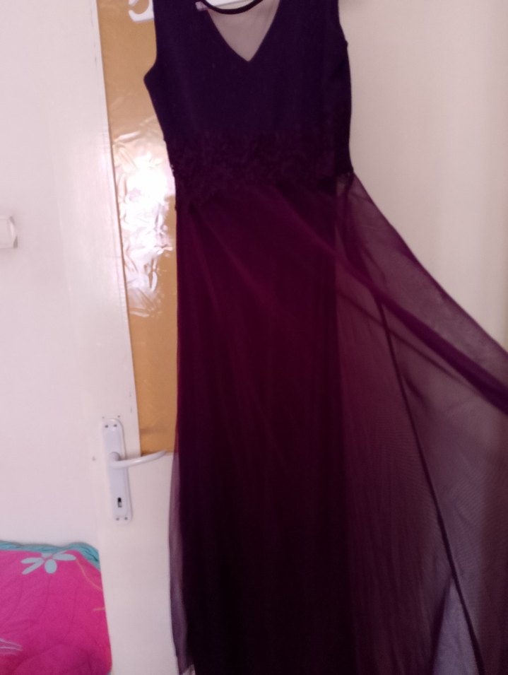 Mor Uzun V Yaka Kolsuz Gotik Abiye - Görsel 5