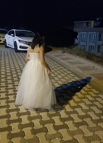 11-12 Yaş Beden beyaz Renk Beyaz abiye gelinlik elbise ve beyaz peluş etol