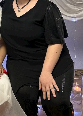 Parlak Siyah V Yaka büyük beden Tunik - Görsel 2