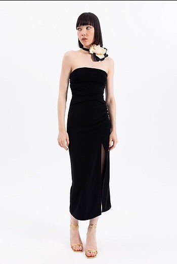 BSL FASHION BSL Straplez Midi Elbise