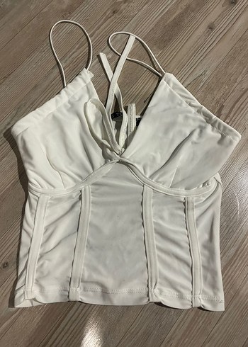 Beyaz V Yaka İnce Askılı Mini Büstiyer - Görsel 2