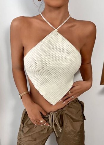 Shein Beyaz Örgü Halter Mini Atlet - Görsel 2