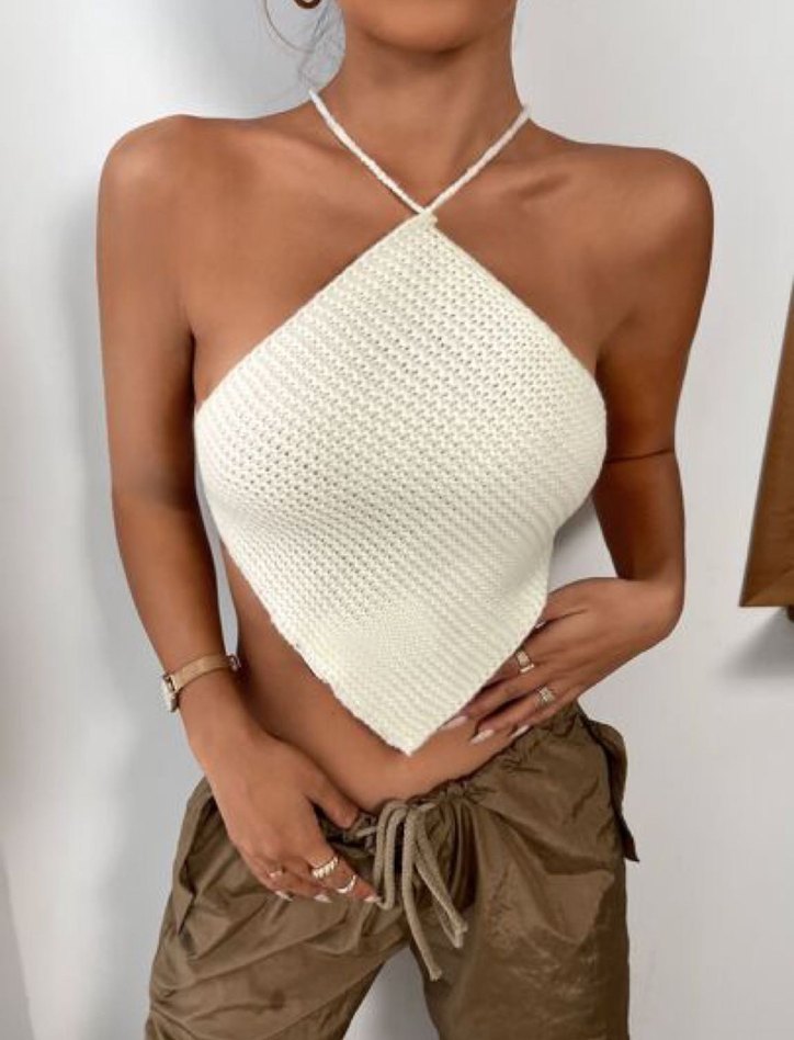 Shein Beyaz Örgü Halter Mini Atlet - Görsel 2