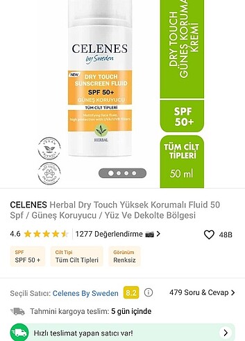 Celenes dry touch güneş kremi