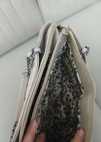 Bej Deri Kadın Çanta Fermuarlı - Görsel 6