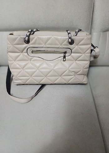 Bej Deri Kadın Çanta Fermuarlı - Görsel 4