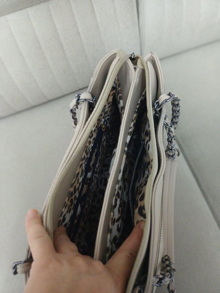 Bej Deri Kadın Çanta Fermuarlı - Görsel 2