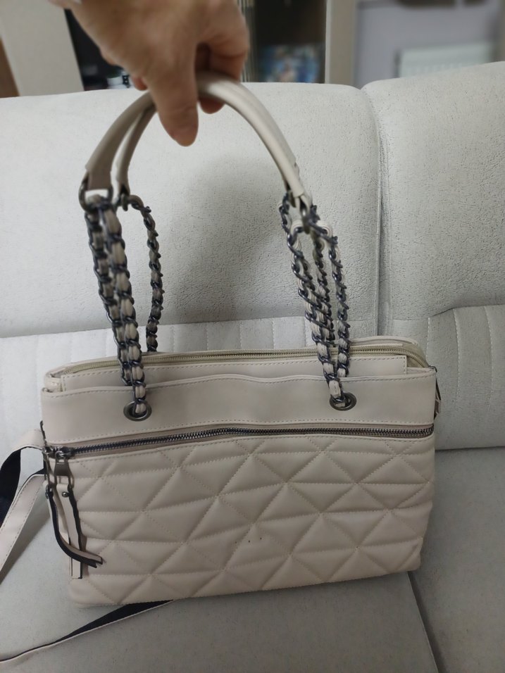 Bej Deri Kadın Çanta Fermuarlı - Görsel 3