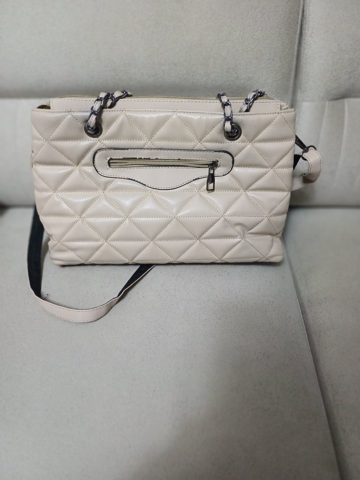 Bej Deri Kadın Çanta Fermuarlı - Görsel 4