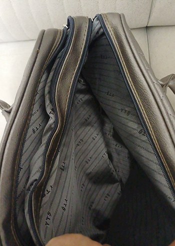 Gri Deri Kadın Çanta Fermuarlı - Görsel 3