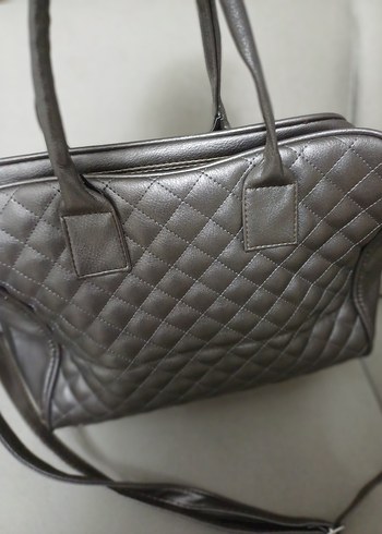 Gri Deri Kadın Çanta Fermuarlı - Görsel 2