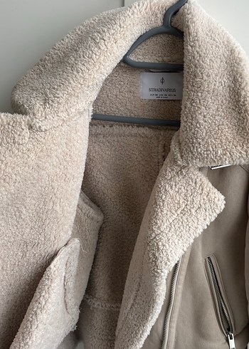 Stradivarius içi kürklü suni süet biker ceket - Görsel 4