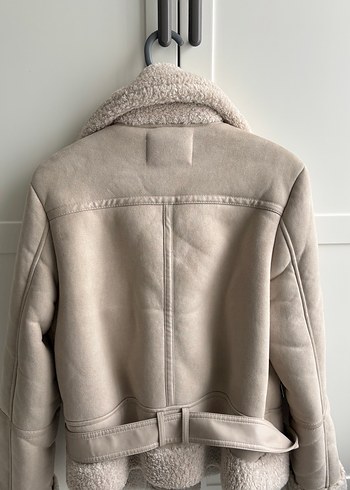 Stradivarius içi kürklü suni süet biker ceket - Görsel 5