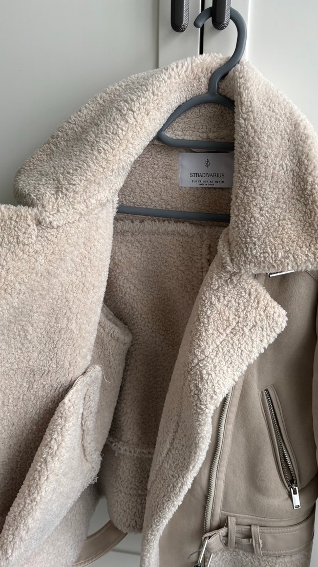 Stradivarius içi kürklü suni süet biker ceket - Görsel 4