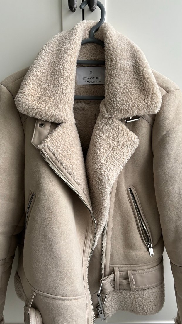 Stradivarius içi kürklü suni süet biker ceket - Görsel 2